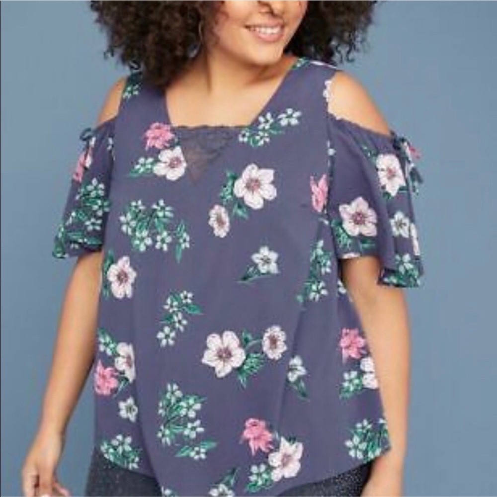 Lane Bryant Size 16 Periwinkle Cold Shoulder Top